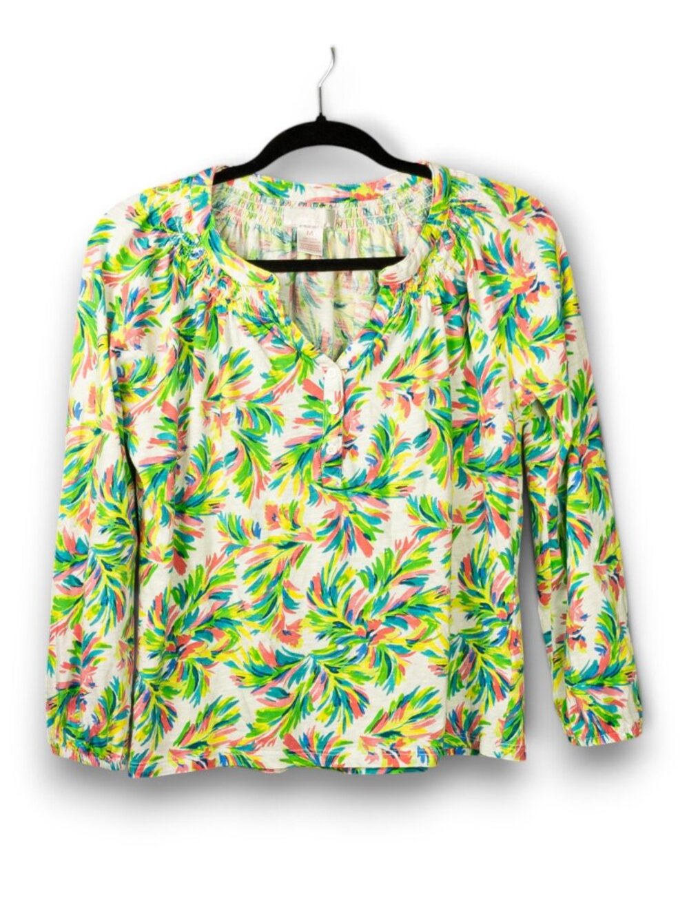 Stella Parker Tropical Leaf Print Button Front Blouse Sz M